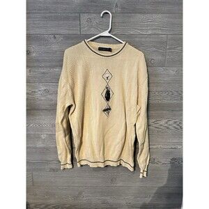 PINNACLE‎ Yellow Crewneck Long Sleeve Cotton Sweater Men M ~Made in USA~ VTG